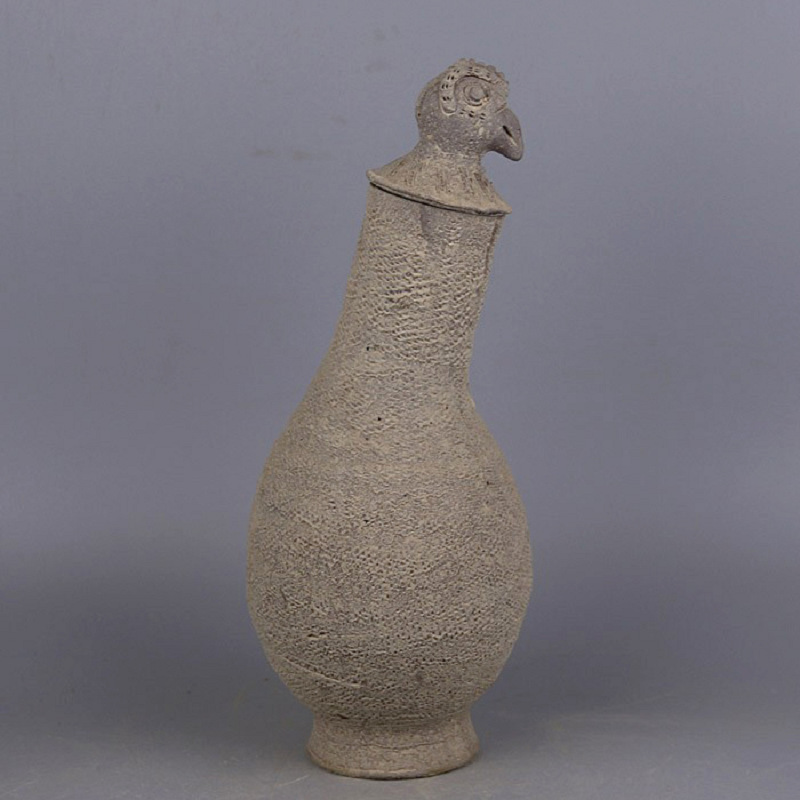 Han Dynasty Pottery, Fully Handmade Plaid Chicken Head Pot, Folk Collection, Old Goods, Antique Porcelain, Antique Ornaments