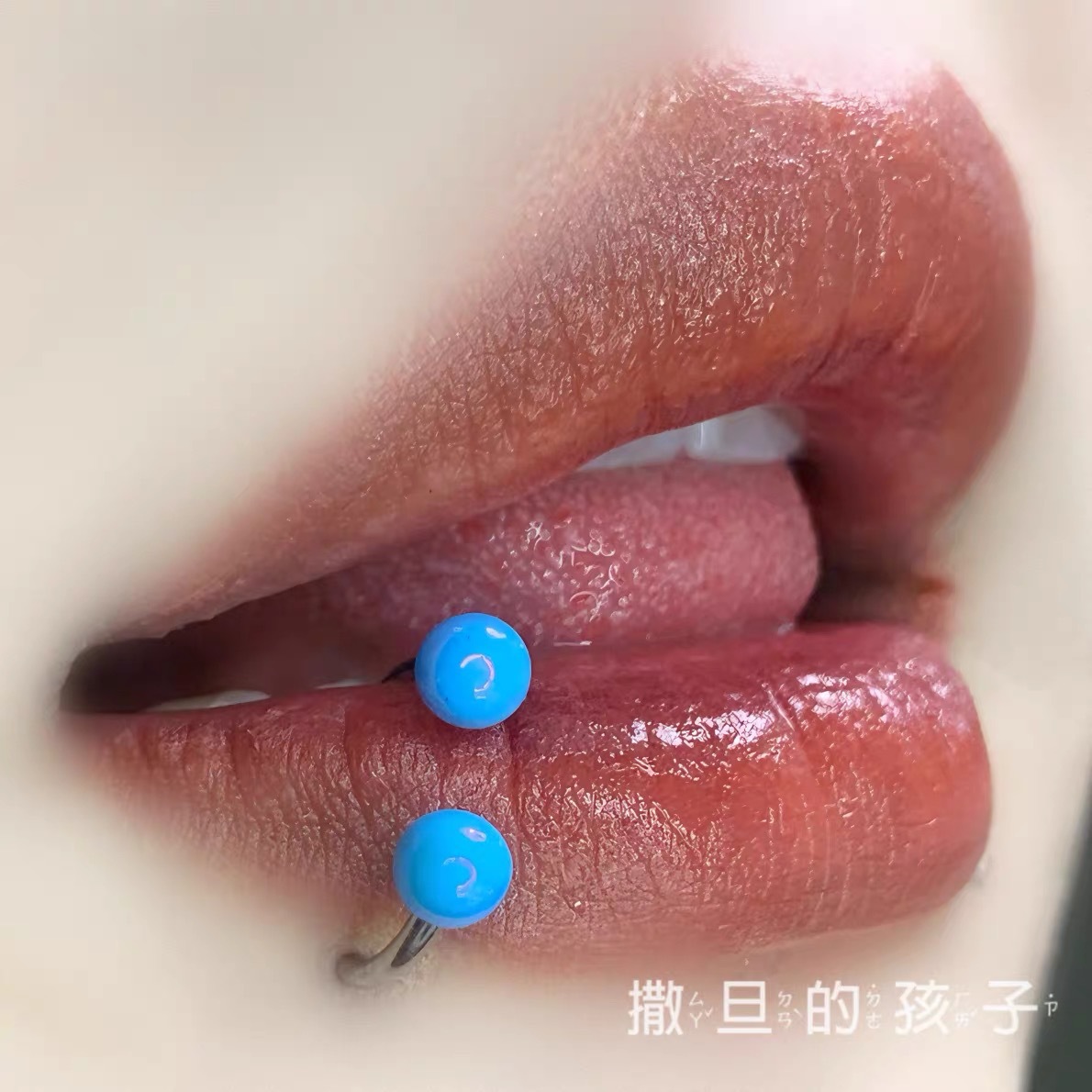 Labret stud lip piercing jewelry styling detail