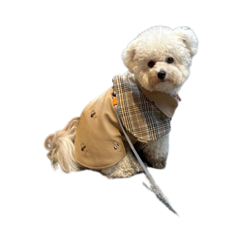 宠物衣服四季复古侦探斗篷英伦领带格子披风中小型犬狗狗|undefined