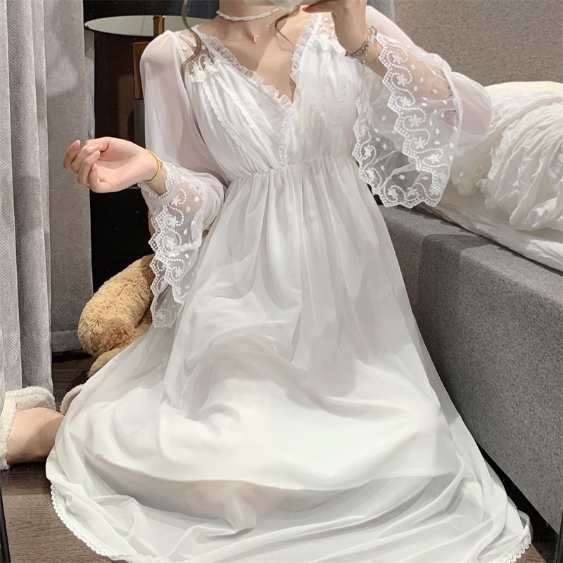 궁전 스타일 레이스 공주 잠옷 프랑스 달콤한 잠옷 여성 가을 ??긴팔 치마 순수한 욕망 스타일 200 CATTIES 홈 의류
