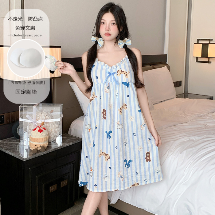 2025 nuevo pijama mujer verano nube hilo de algodón camisón camisón con almohadilla para el pecho dulce y lindo servicio a domicilio verano