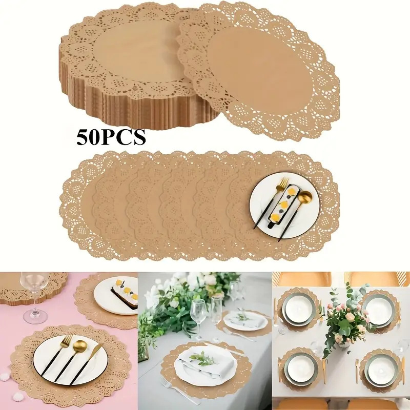 Cross-Border Brown Kraft Paper Table Mat, High-Quality Machine-Made, Wavy Edge Lace Floral Pattern Wedding Party Table Mat Cross-Border Brown Kraft Paper Table Mat, High-Quality Machine-Made, Wavy Edge Lace Floral Pattern Wedding Party Table Mat