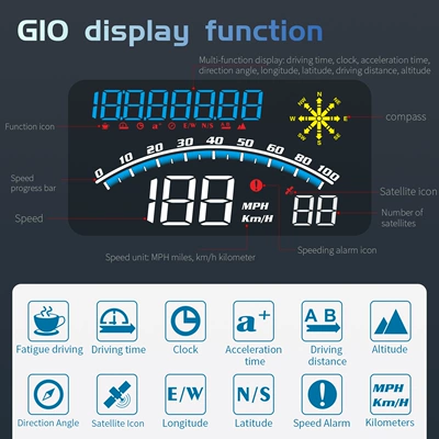 Vehicle HUD display for cars, GPS - g10-blue-and-white-total-mileage-accumulated-gps-head-up-display-compatible-with-all-car-models