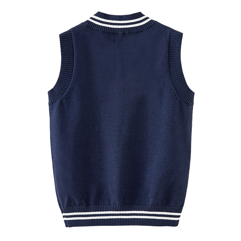 Primavera y otoño ropa para niños medianos y grandes con cuello en V chaleco suéter de giro uniforme escolar de la escuela primaria niños y niñas Chaleco de punto de entrega de una sola pieza