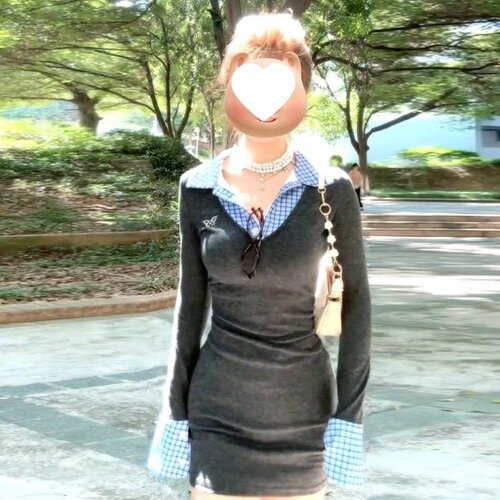 American College Style Sublimated Two-Piece Dress for Women - New Autumn/Winter Slimming Bustle Dress