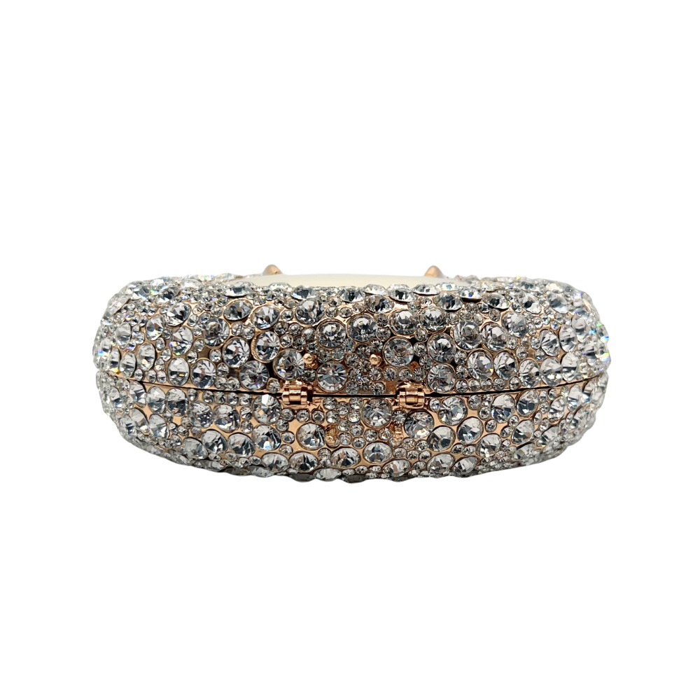 Túi clutch nữ hình bầu dục mắt mèo đính kim cương giả dự tiệc — Kim cương trắng trên nền vàng, màu vàng pha lê, vàng vàng, Bạc AB chi tiết 4
