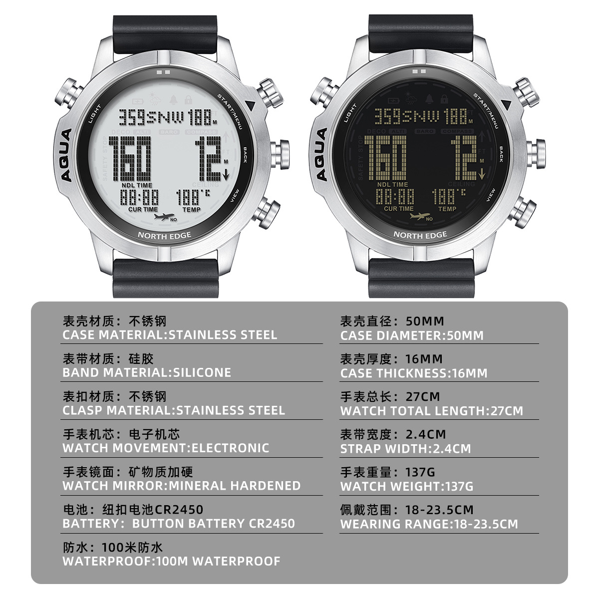 Hombres deportes al aire libre impermeable inteligente buceo ordenador reloj altura presión de aire brújula temperatura reloj electrónico