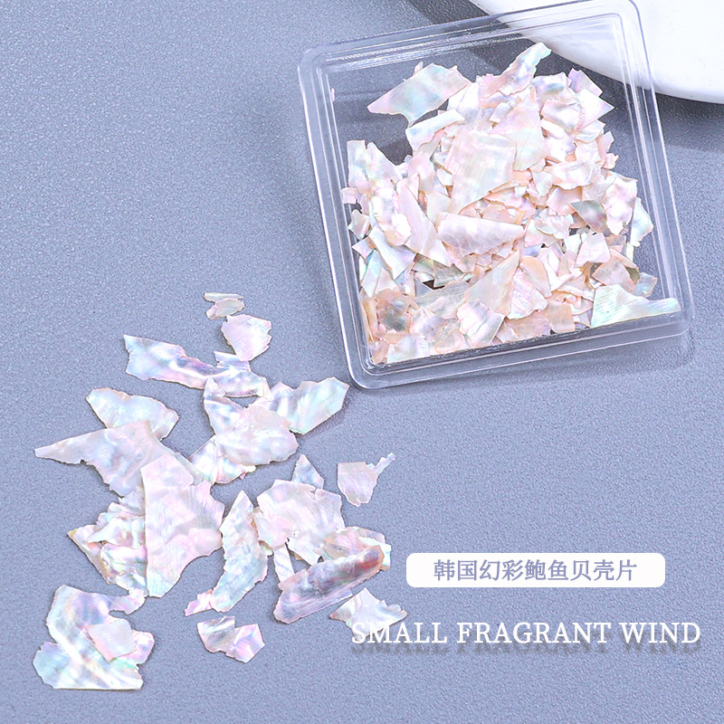 Decoraciones para uñas, piezas de concha de abulón iridiscente, decoraciones en caja, venta al por mayor, fragmentos de concha ultrafinos irregulares, decoración para uñas DIY