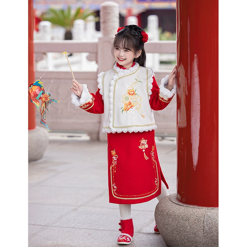 Детский cheongsam костюм Hanfu зимний бархат