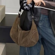 新款牛皮磨砂腋下包时尚设计拼接饺子包简约百搭真皮单肩斜跨女包