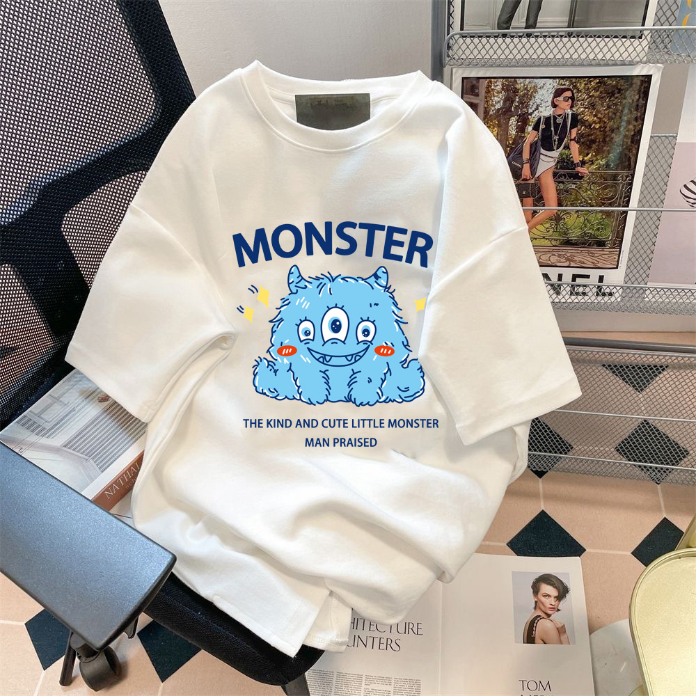 Camiseta de manga corta con cuello redondo y estampado INS, camiseta blanca informal versátil y moderna unisex, conjunto para parejas, informal y versátil.
