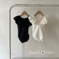 韓国の子供服の赤ちゃんのワンピースの水着の25夏の洋風のハスの葉の襟の袖なしの休暇の温泉の海辺の女の子の水着