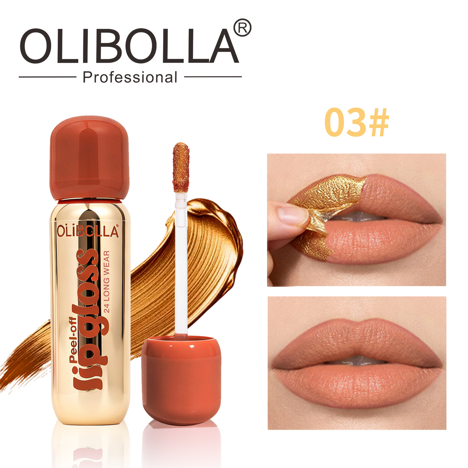 Transfronterizo exclusivo OLIBOLLA matte dorado lápiz de lápiz labial, lápiz labial impermeable, máscara labial dorada de peeling duradero