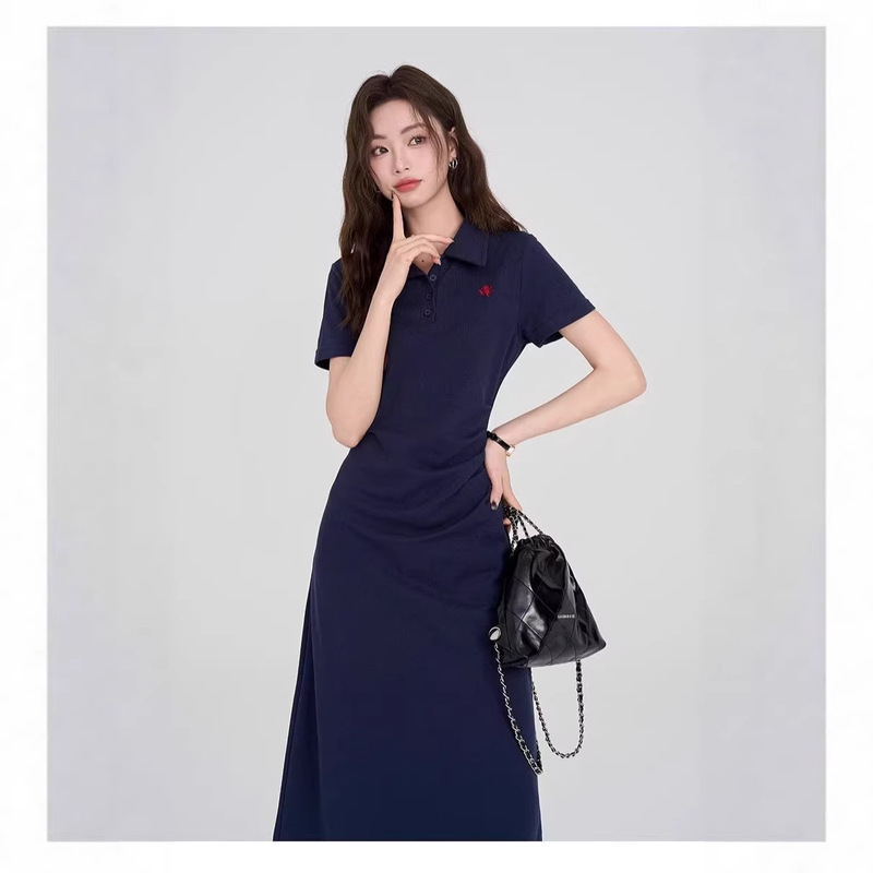 Unique Designer Summer Waist-Cinching Polo Collar Pure Cotton Dress for Women, Summer Waist-Cinching Slimming Embroidered Long Dress Unique Designer Summer Waist-Cinching Polo Collar Pure Cotton Dress for Women, Summer Waist-Cinching Slimming Embroidered Long Dress