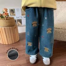 女童加绒牛仔裤2025新款秋冬款儿童冬季洋气一体绒女宝直筒裤子