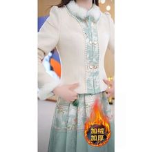 两件套连衣裙女新款秋冬季夹棉毛呢外套长袖加绒加厚套装裙子