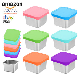 Cross-border 304 stainless steel sauce cup 180ml leak-proof silicone lid 6 oz tomato dip dish picnic fresh-keeping box
