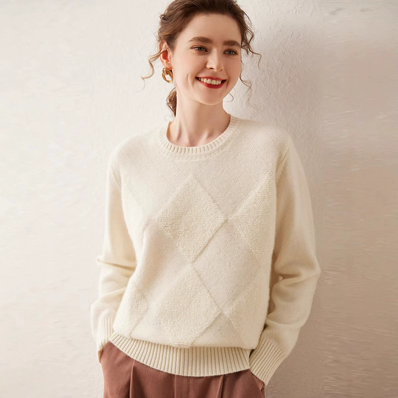 Ордос кашемировый свитер с круглым вырезом женский 100% чистый кашемир толстый свободный вязаный полотенце для вышивки свитер