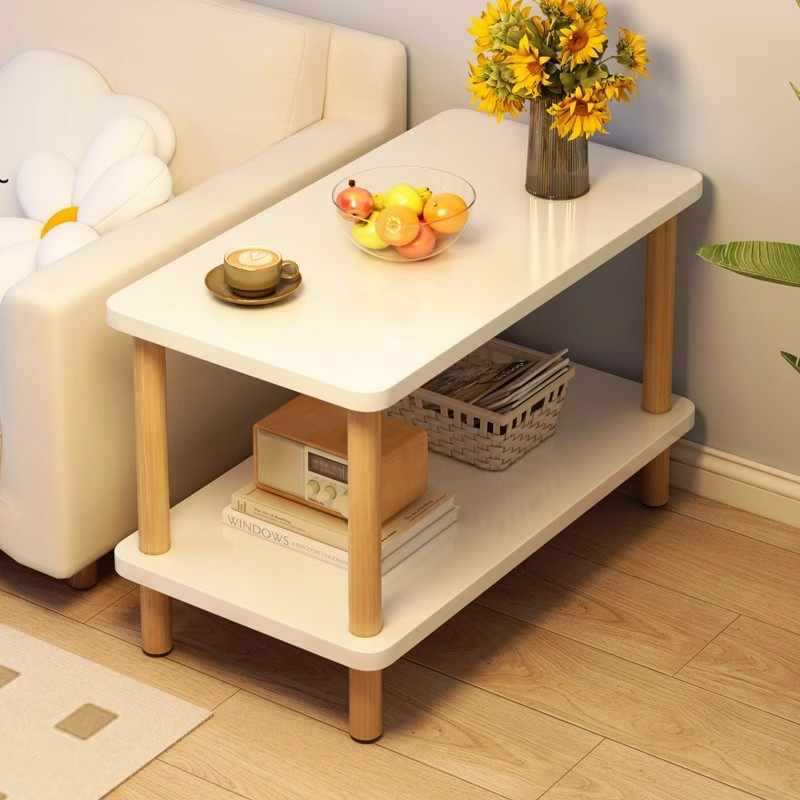 Simple Sofa Side Table, Small Rectangular Coffee Table, Living Room Rental Home Bedroom Bedside Table Storage Rack