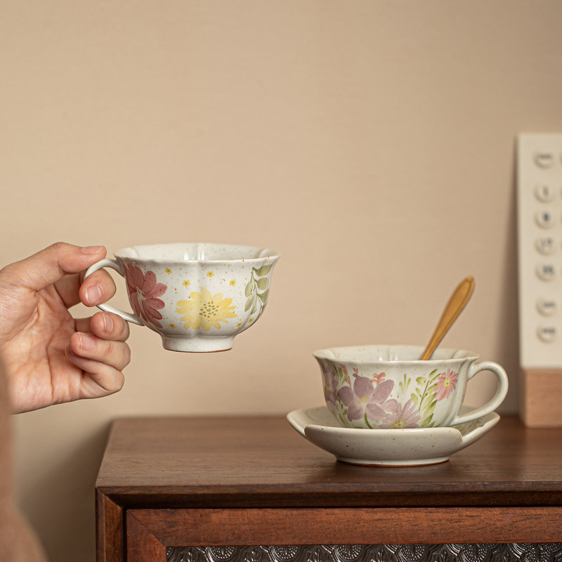 Floral Creative High-Value Ceramic Exquisite Coffee Cup, Saucer, and Spoon Set for Women, Suitable for Office, Home, Afternoon Tea, and Gift-Giving Floral Creative High-Value Ceramic Exquisite Coffee Cup, Saucer, and Spoon Set for Women, Suitable for Office, Home, Afternoon Tea, and Gift-Giving