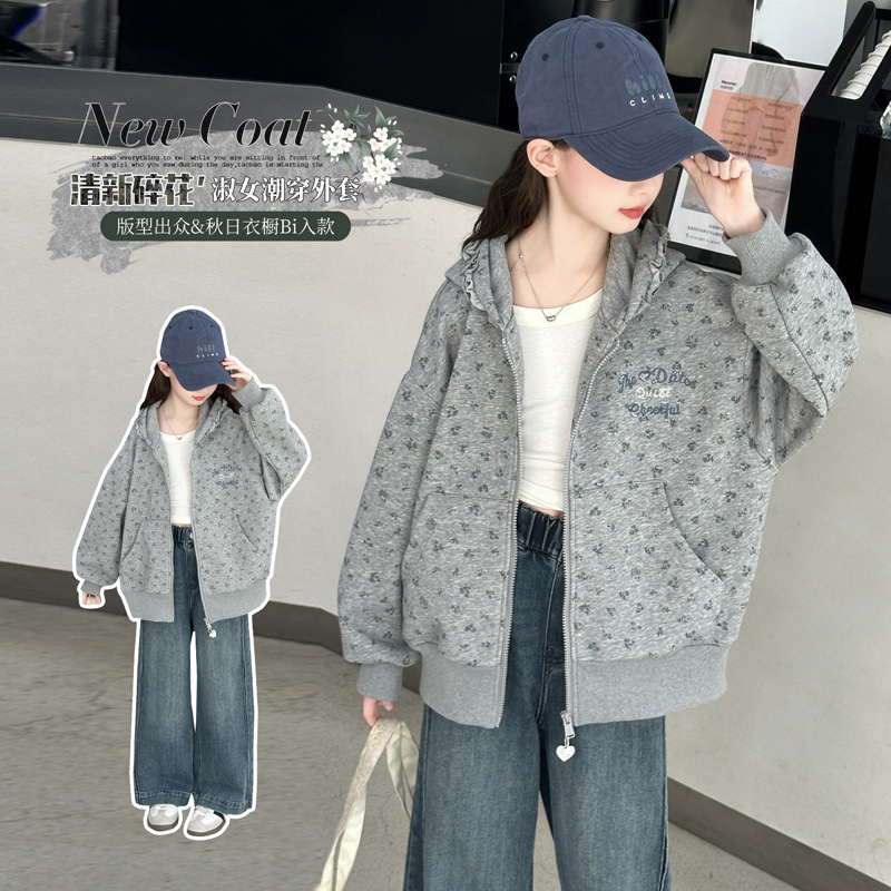 女童外套2025春秋新款女大童初中生休闲连帽衫儿童青少年拉链上衣