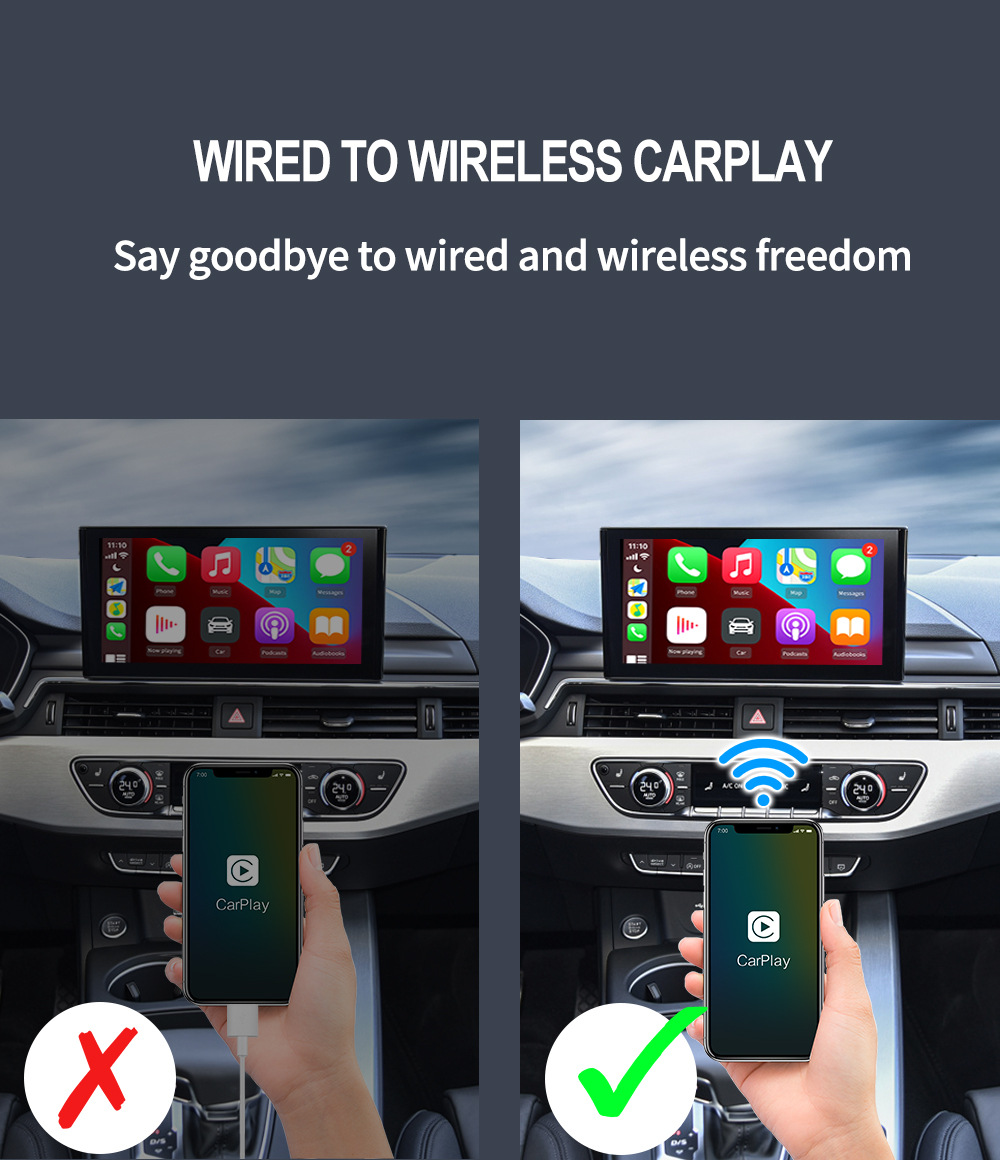 Original Car Wired-To-Wireless Carplay/Android Auto In-Car Connectivity Smart Box Two-In-One Adapter