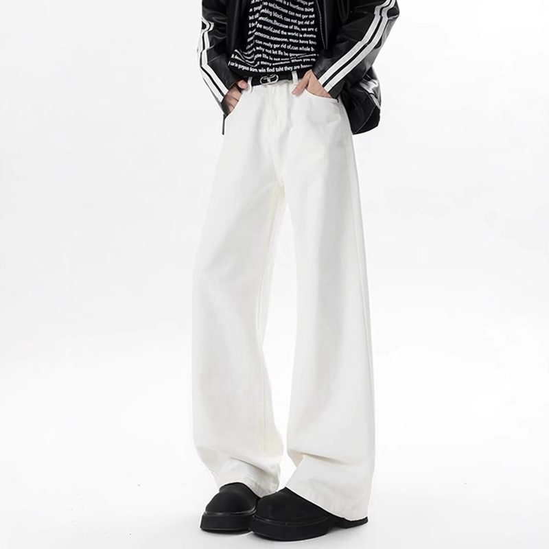 Cleanfit White Jeans Men's American High Street Vibe Straight Pants Design Niche Loose Casual Pants
