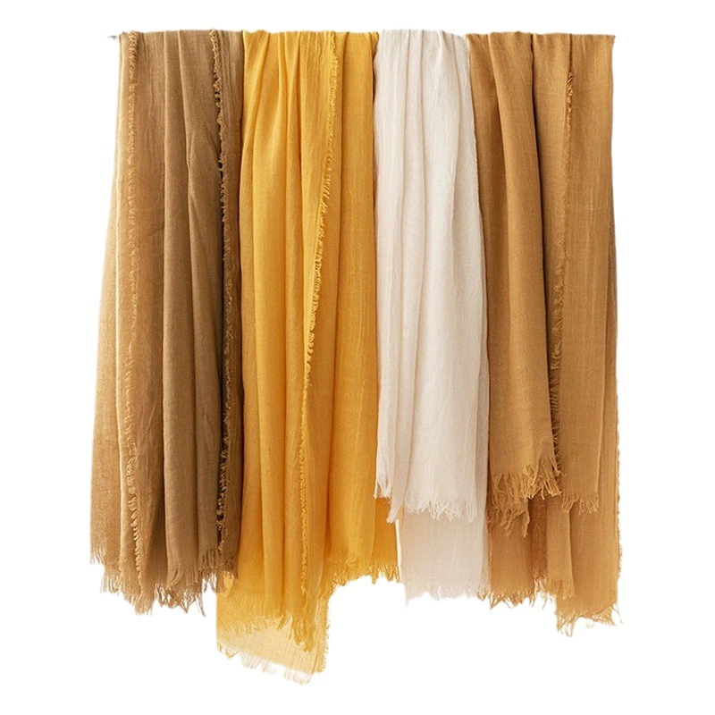 Трансграничный шарф из хлопка и льна, высококачественный весенне-летний однотонный марлевый шарф в японском и корейском стиле, солнцезащитная шаль, простой длинный шелковый шарф.