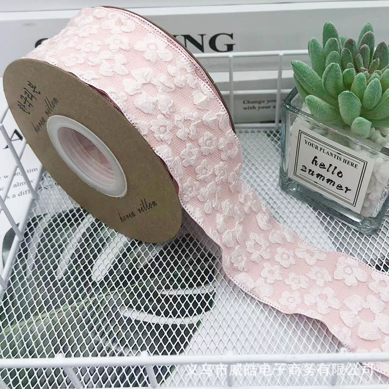 Romántico Camelia flor en relieve cinta de algodón flor ramo embalaje cinta hecha a mano DIY arco