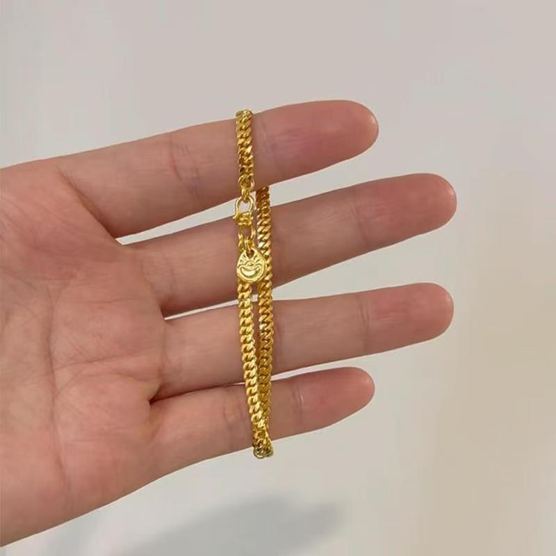 Little Red Riding Book Explosions Gold ingot Cuban Bracelet 2025 New Antique Wide Edition Light Style Bracelet