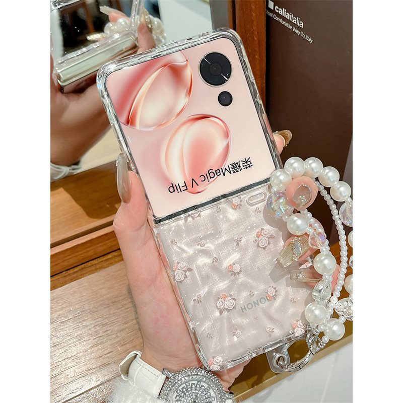 Suitable For Honor Magic V Flip Phone Case, New Transparent Folding Screen Protective Cover, High-end Women's Bracelet,_voghion.com