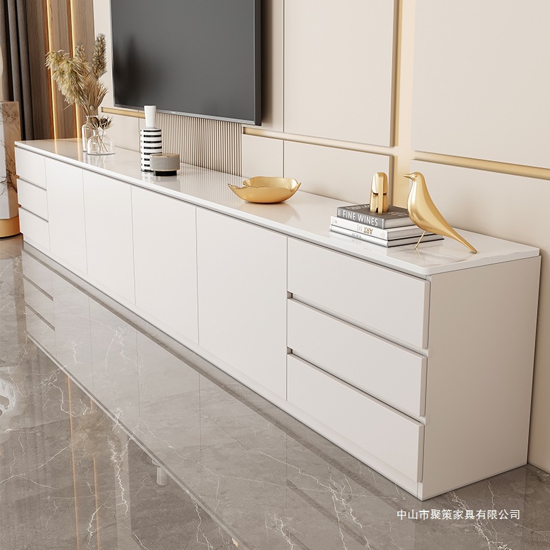 Solid Wood Tv Cabinet Living Room Floor-Standing Slate Light Luxury Tv Cabinet Home High Cabinet Slate Integrated Whole House Furniture Cabinet