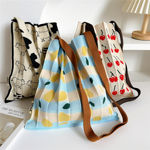 ins organ cross-body bag pleated foldable knitted shopping bag shoulder bag fashion niche design bag Korea