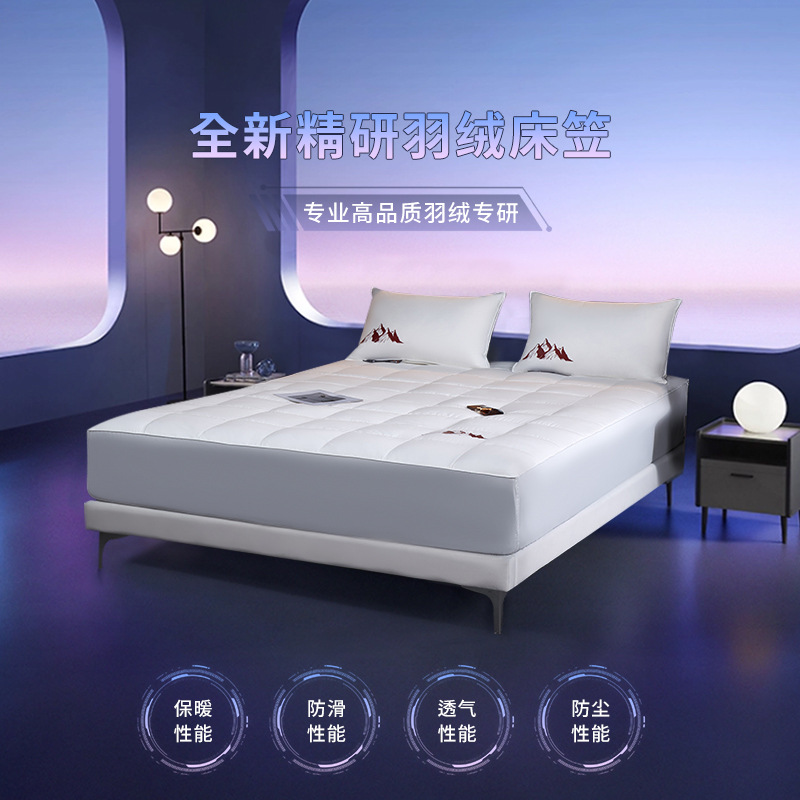Five-Star Hotel down Bed Sheet 95% White Goose down Mattress Protector Silent Anti-Feather All-Season Thin Model Machine Washable
