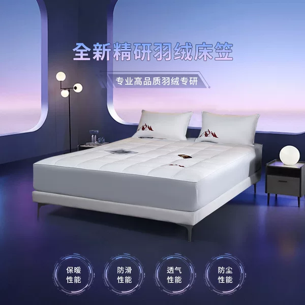 Five-Star Hotel down Bed Sheet 95% White Goose down Mattress Protector Silent Anti-Feather All-Season Thin Model Machine Washable