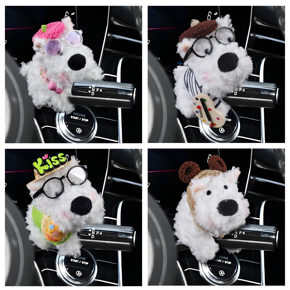 West Highland Car Bloque Decoración Coche Muñeca de felpa Muñeca Limpiaparabrisas Luz de dirección Accesorios de coche Adornos Mujer