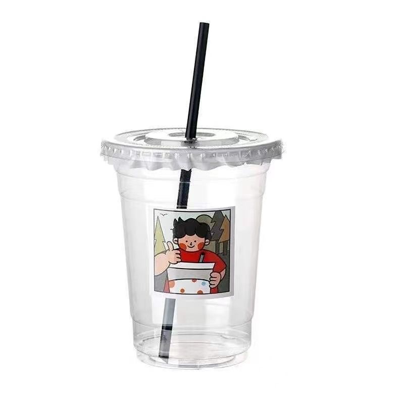 Taza de té con leche desechable taza de bebida fría PET café con tapa 500ml plástico transparente engrosado paquete de comida para llevar de Internet