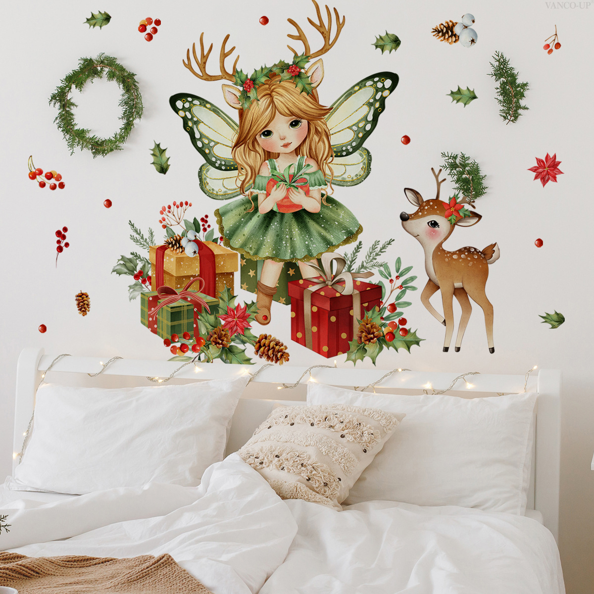 Decoratieve kerst elf geschenkdoos muursticker woonkamer_voghion.com