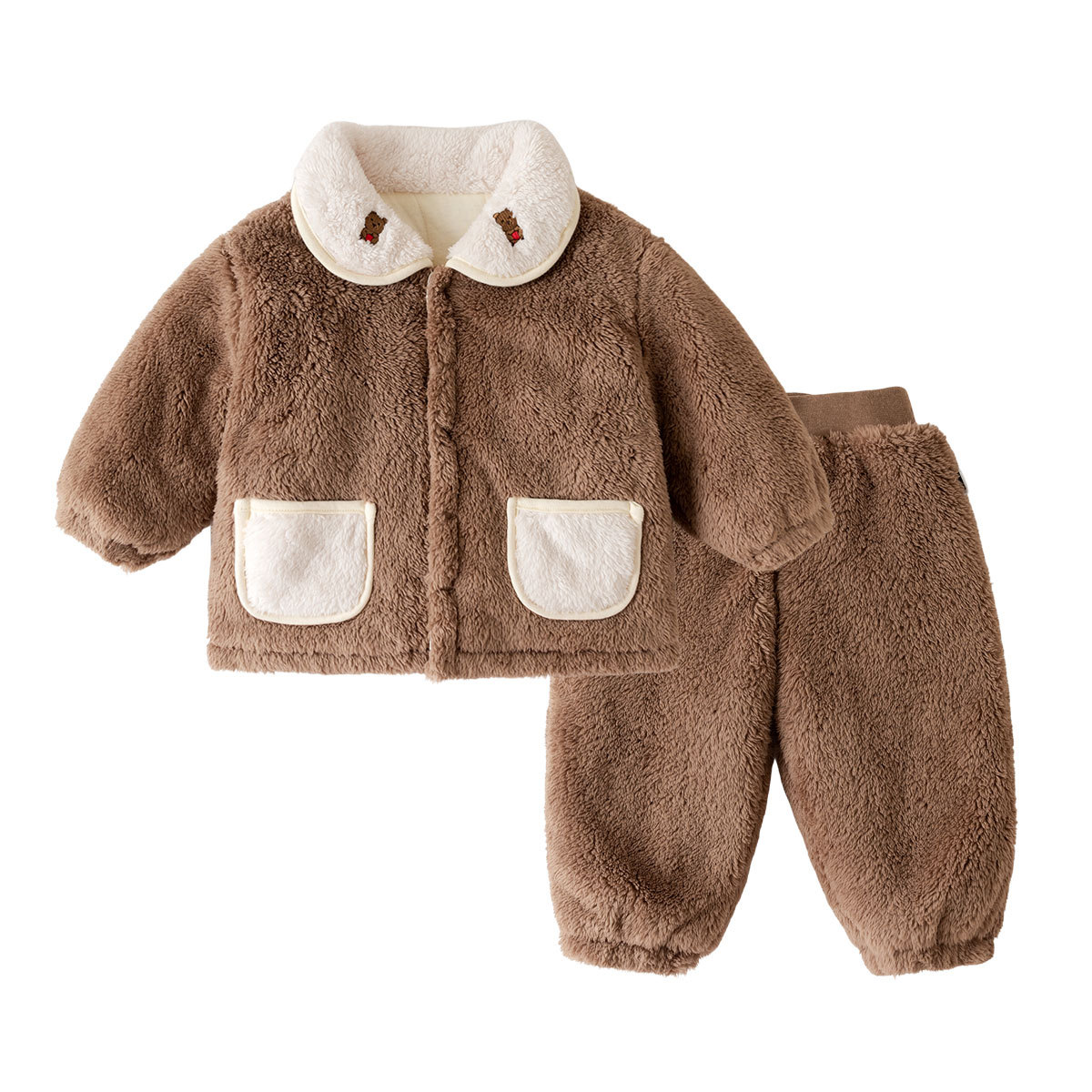 [Estilo de invierno profundo] bebé acolchado engrosado ropa para el hogar traje de invierno para niños pijamas de dos piezas para Niñas Ropa para niños moda