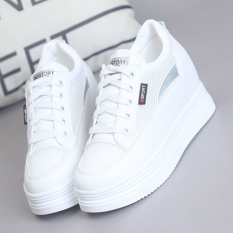 2026 Spring And Autumn Breathable White Shoes For Women, Thick Sole With 4CM Internal Height Increase, Slimming,_vogvips.com