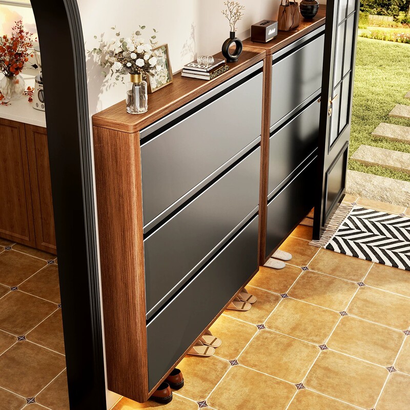 Steel Ultra-Thin Flip-Top Shoe Cabinet for Home Entrance, Integrated Against the Wall, 15cm Steel Entryway Cabinet, Extremely Narrow Shoe Rack Steel Ultra-Thin Flip-Top Shoe Cabinet for Home Entrance, Integrated Against the Wall, 15cm Steel Entryway Cabinet, Extremely Narrow Shoe Rack