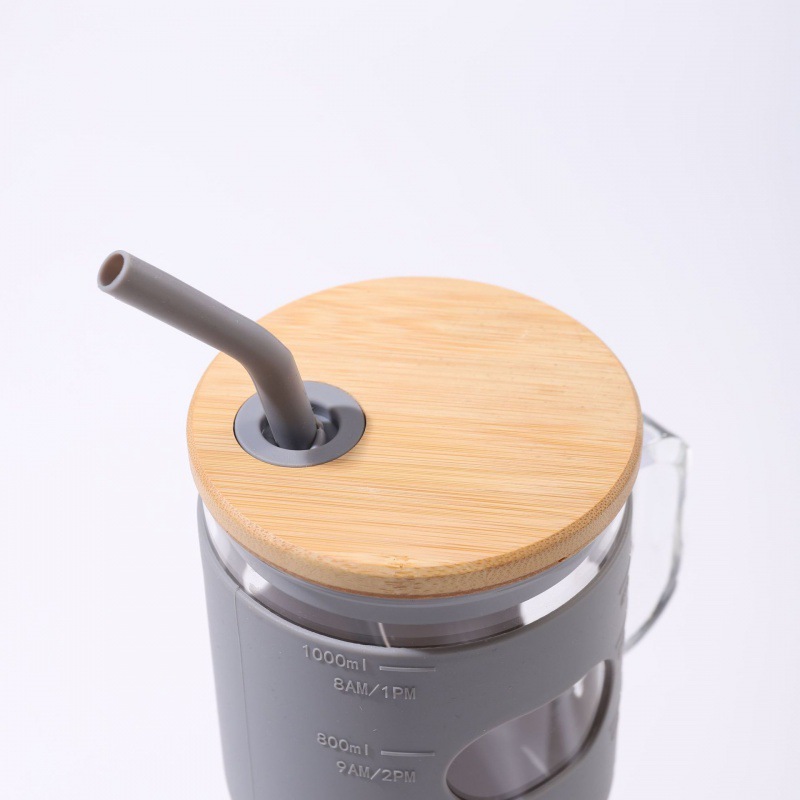 Taza de vidrio de 30oz, cubierta de silicona a prueba de caídas, taza de paja de gran capacidad con mango, taza de menú de hielo