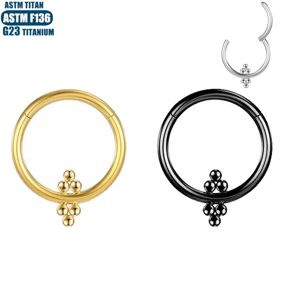 F136 Titanium Perforated Nose Ring with Inner Bead Cluster, Nasal Septum Jewelry, Seamless Zircon Earrings detail image 7