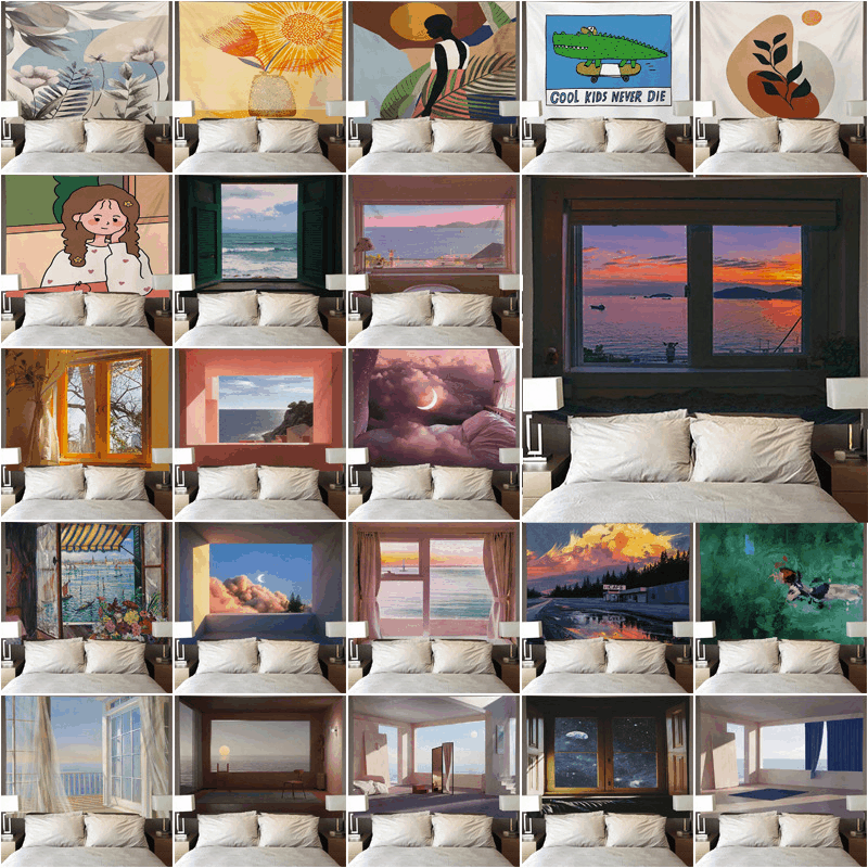 Nordic tapestry ins minimalist internet celebrity live streaming wall hanging fabric Dormitory bedroom bedside_voghion.com