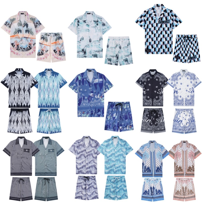 Cross-Border Wholesale Men's Shirts 2024 Summer Trendy Brand Amiri Full Body Letter Printed Short-Sleeved T-Shirt Two-Piece Set
