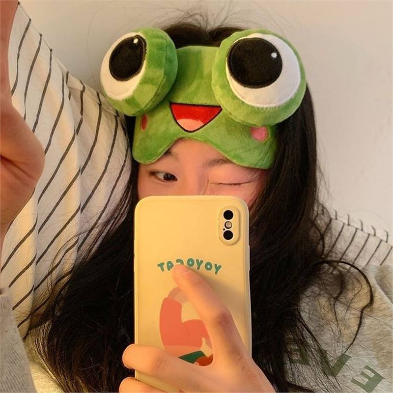 睡眠用アイマスク カエル 遮光疲労 頭を絞る 昼休み かわいい 睡眠 漫画 氷湿布 男女兼用 面白い Huihang|undefined