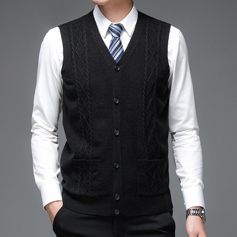 Cuello en V de un solo pecho de lana de color sólido casual Fit en stock suéter gris sin capucha cardigan chaleco de lana