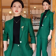 绿色西装套装女职业工作服秋冬新款高级感气质修身正装小西服外套