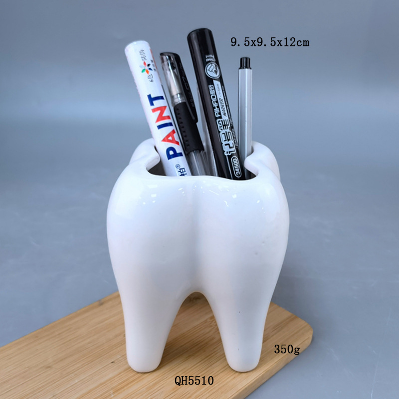 Personalidad creativa, forma de dientes divertidos, portalápices de cerámica, forma de dientes blancos, copa de cepillo de dientes, portalápices, adornos de almacenamiento