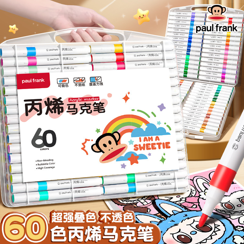 Marcadores acrílicos Big Mouth Monkey, portátiles, para niños, apilables, colores que no se difuminan en papel, para jardín de infantes, 60 colores, 48 colores.